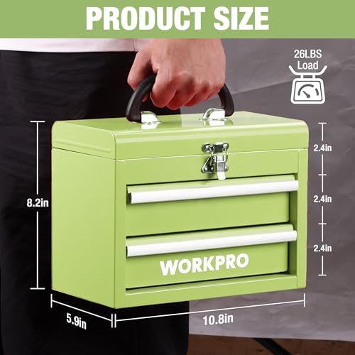 workpro portable mini metal tool box with 2 shown in use