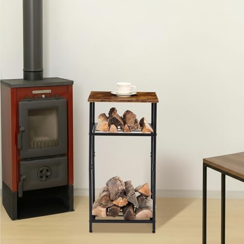 2-tier 32 inch firewood rack log holder indoor showing dimensions