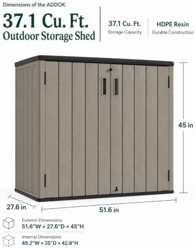 addok outdoor storage cabinet, 37 cu.ft horizontal resin, close-up detail