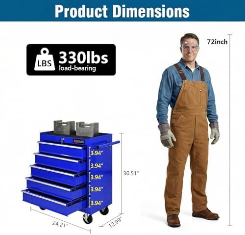 5 drawers rolling tool chest on wheels, multifunctional shown in use