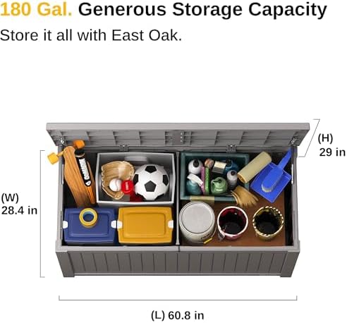 east oak outdoor storage box, 180 gallon deck, close-up detail