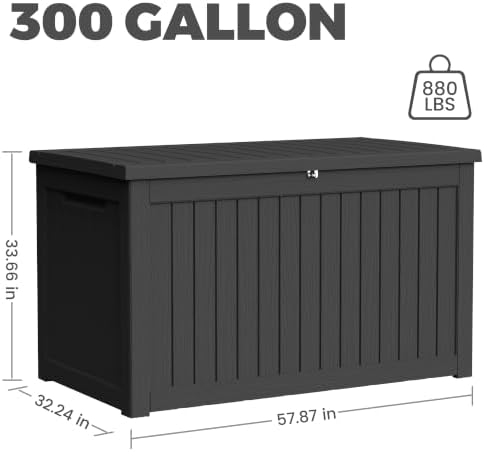 300 gallon outdoor storage box waterproof, lockable resin, close-up detail
