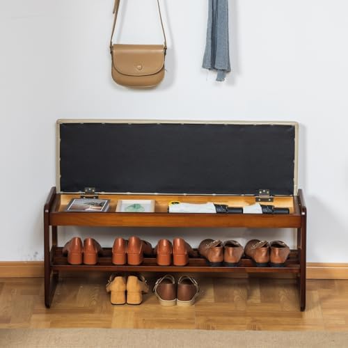 latifolia 2 tier shoe rack bench with flip-top, side view