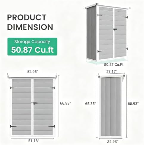 udpatio vertical storage shed,51 cu.ft resin outdoor cabinet,dark shown in use