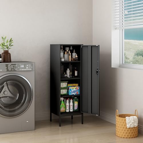 steehoom metal storage cabinet with lock, 4 tier on a desk or shelf