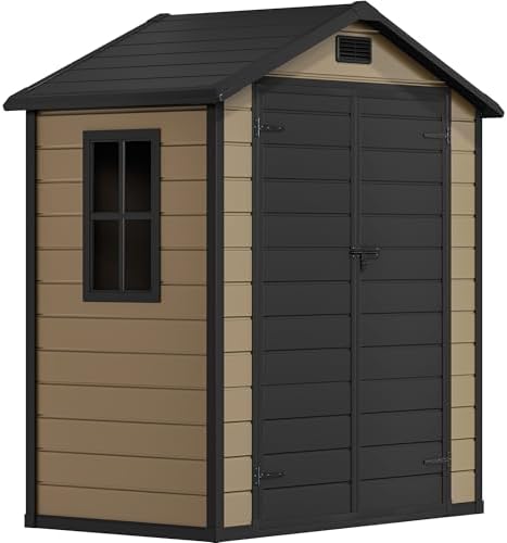 dwvo 6x4 ft resin outdoor storage shed with, front angle view