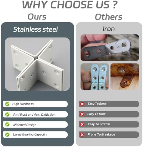 Alise 4Pcs White Stainless Steel L Brackets Heavy Duty for Wood Furniture | 1.8x1.8in Stainless Steel 90 Degree Corner Brackets, Floating Shelf Brackets, Angle Bracket for Wooden Furniture Joint Fixing