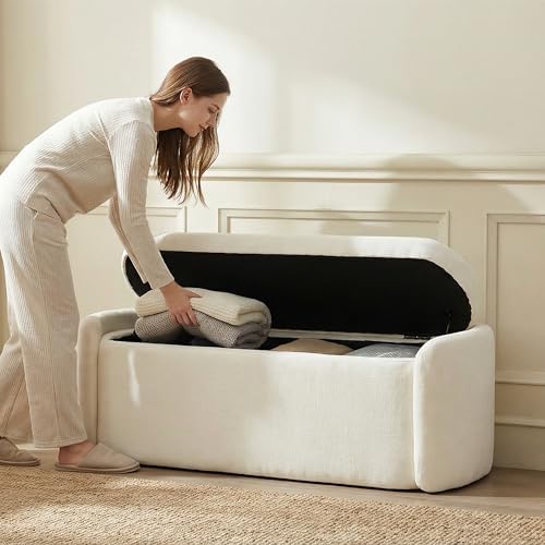 vknow storage bench, upholstered storage ottoman bench with on a desk or shelf