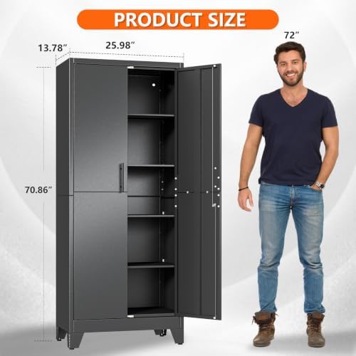 metal garage storage cabinet, 71" h lockable tool, close-up detail