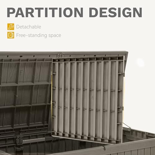 dwvo 180 gallon xl deck box with divider, front angle view