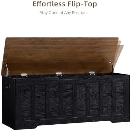 vankiley 47.2" storage chest extra large, storage bench.(black+brown), view 9