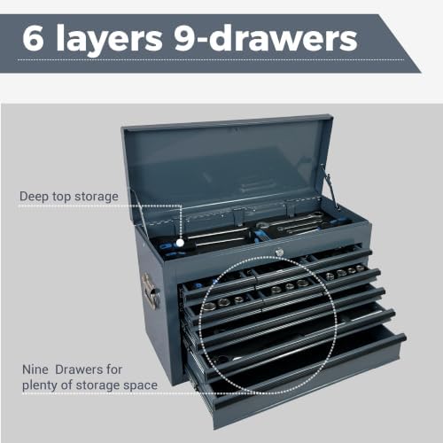 9 drawers metal tool box, 24" portable steel, view 9