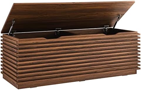 modway render 47" wood grain storage bench in shown in use