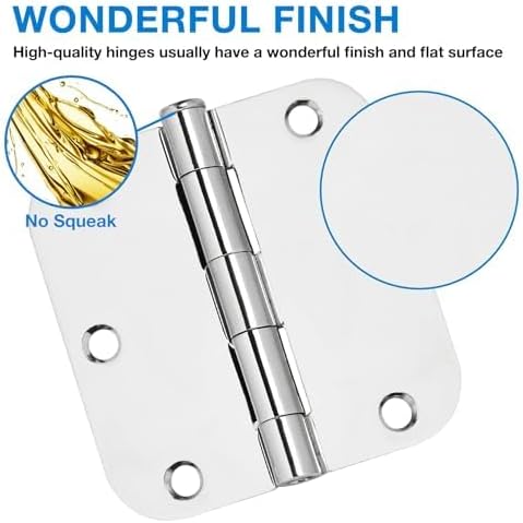 12 Pack Rounded Door Hinges 3.5 inch X 3-1/2" 5/8 Radius, Polished Chrome 3 ½ - Image 2