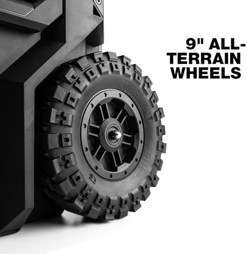 toughbuilt stacktech rolling tool box with 9-inch wheels, side view
