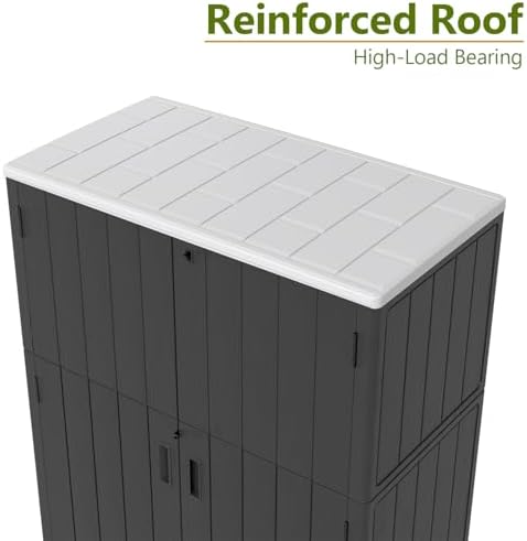 zzm 57 cu.ft outdoor storage shed with floor on a desk or shelf