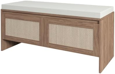 softsea 39.4" shoe storage bench with rattan doors on a desk or shelf