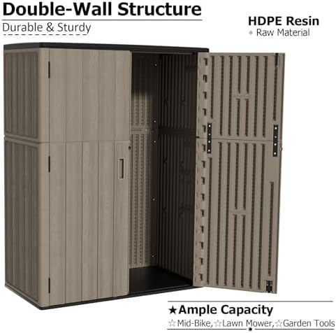 zzm 57 cu.ft outdoor storage shed hdpe storage on a desk or shelf