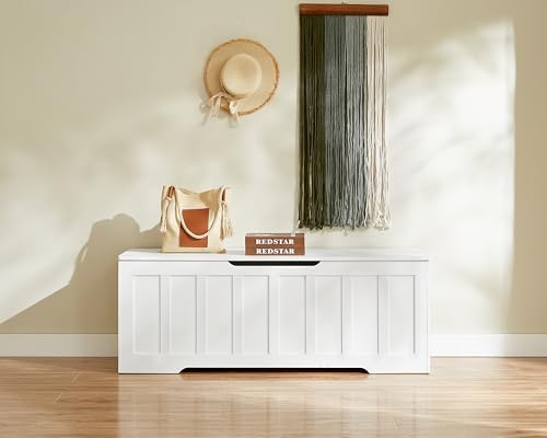 vankiley 51.2" storage chest extra large,wooden storage bench,white shown in use