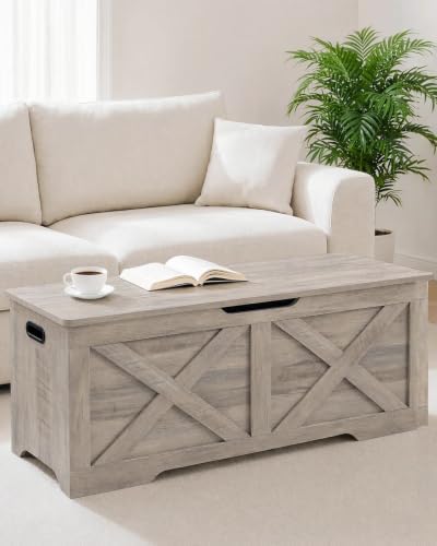 timberer 47.2" storage chest, wooden storage bench, entryway, front angle view