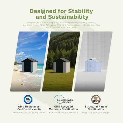 patiowell 8x10 ft resin outdoor storage shed with, close-up detail