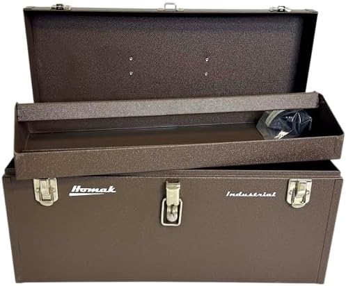 homak 20-inch industrial steel toolbox, brown wrinkle powder showing dimensions