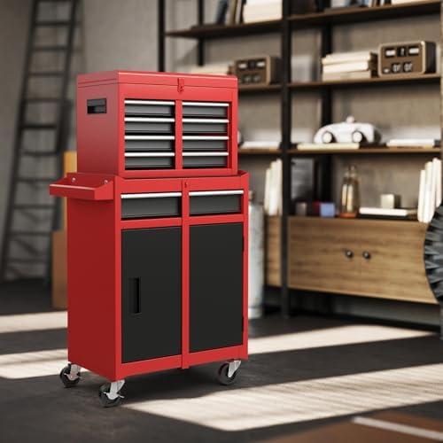 tangzon rolling tool chest, 2-in-1 large capacity tool, front angle view