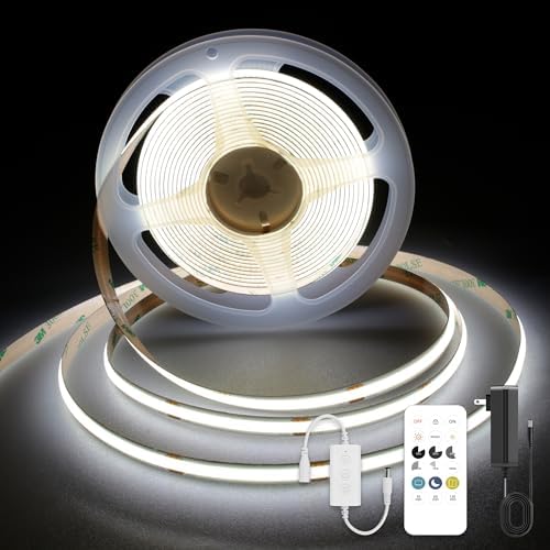COB LED Strip Lights 9.84ft, White LED Light Strip 6000K, DC24V Tape Light, CRI93+, Bluetooth App Control, Dimmable LED Strips for Bedroom,Cabinet,Living Room.