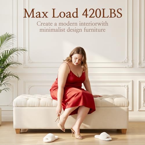 60" storage bench, modern glam chenille ottoman for, side view
