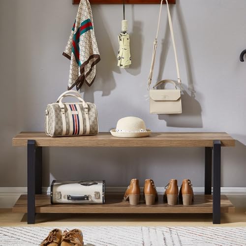 foluban entryway bench, industrial shoe storage bench for, front angle view
