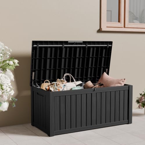 120 gallon outdoor storage box waterproof lockable resin, front angle view