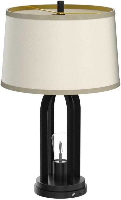 Marcel 24 1/4" High Table Lamp USB Set of 2 LED Night Light Black Modern | USB Port A+C Charging Natural Industrial Metal Bedroom Living Room House Bedside Nightstand Linen Shade