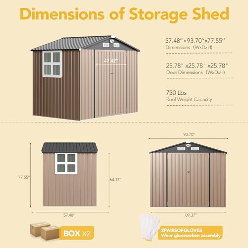 8x6ft outdoor storage shed, tool shed with sloping showing dimensions