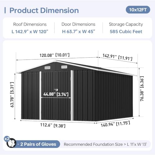 10x12ft outdoor storage shed black, close-up detail