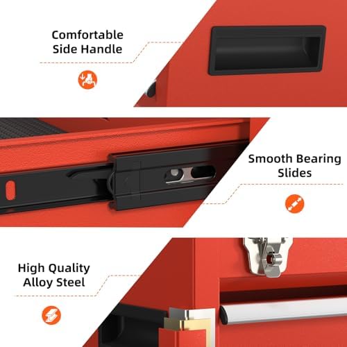 portable metal tool box – 3 drawers lockable showing dimensions