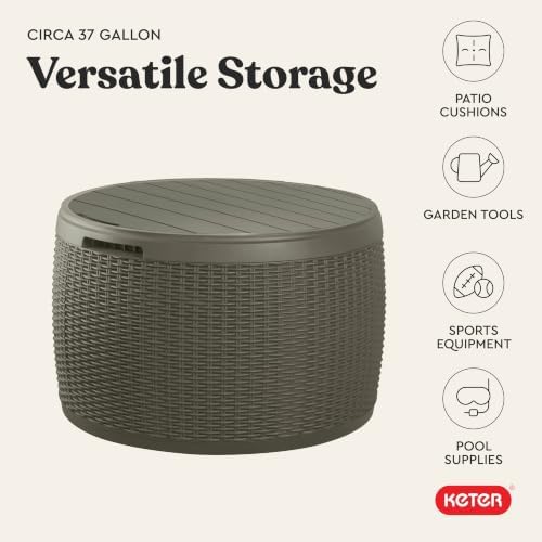keter circa 37 gallon resin deck box stool, view 9