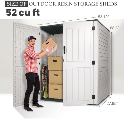 outdoor storage cabinet, 52 cu ft resin storage, side view