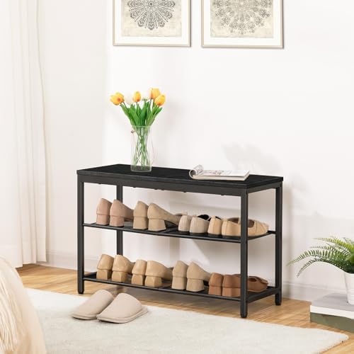 hoobro shoe bench, 3-tier shoe rack,industrial shoe organizer showing dimensions