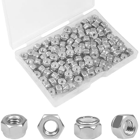 120PCS #8-32 Nylon Insert Hex Lock Nuts,304 Stainless Steel | Locknuts,Hex Drive,Coarse Thread,Self-Locking Nuts for Industrial Construction Fasteners