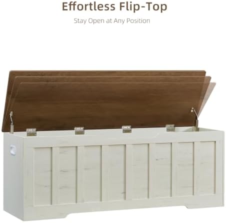 vankiley 51.2" storage chest extra large,wooden storage bench,white+brown, view 9