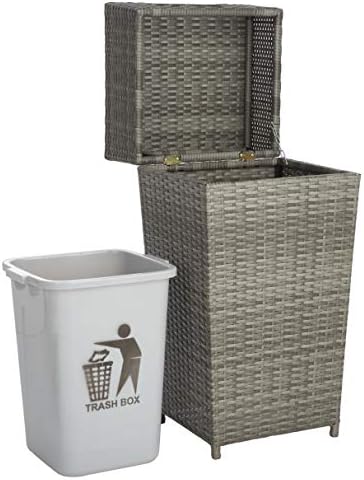 safavieh outdoor mazeli wicker trash can, 35.1" grey, front angle view