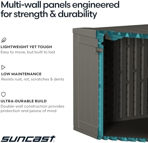 suncast xl deck box, 124 gal, resin wicker, front angle view
