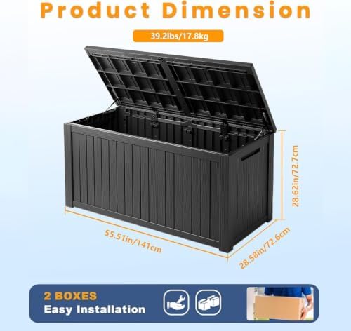 tarkari 200 gallon outdoor storage box waterproof, resin showing dimensions