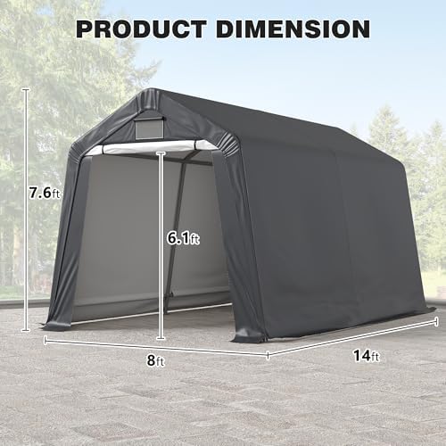 8' x 14' outdoor storage shelter shed, portable shown in use