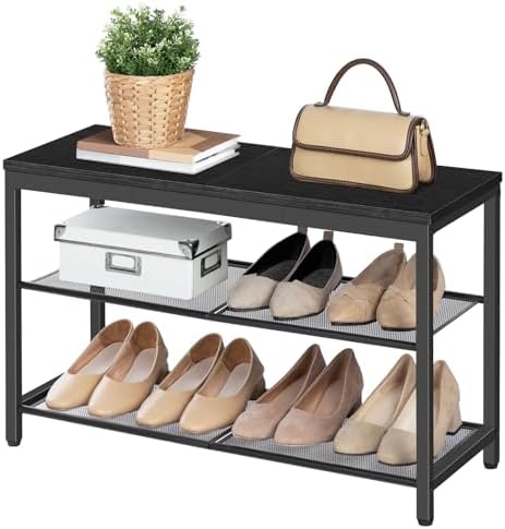 hoobro shoe bench, 3-tier shoe rack,industrial shoe organizer on a desk or shelf