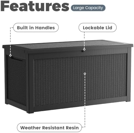 380 gallon outdoor deck box, lockable waterproof outdoor, side view