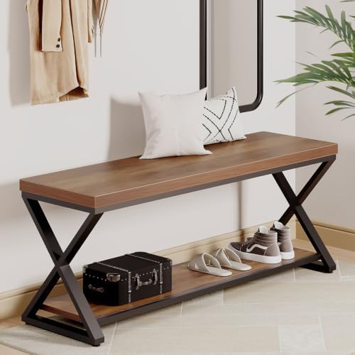 ibf rustic entryway bench with storage, rustic oak, close-up detail