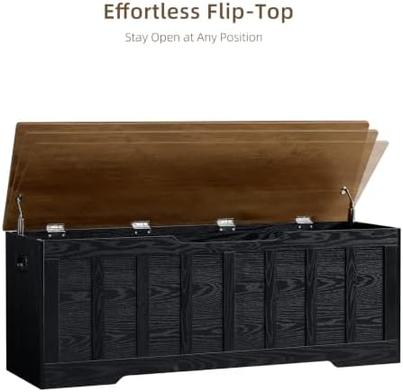 vankiley 51.2" storage chest extra large,wooden storage bench,black+brown, view 9