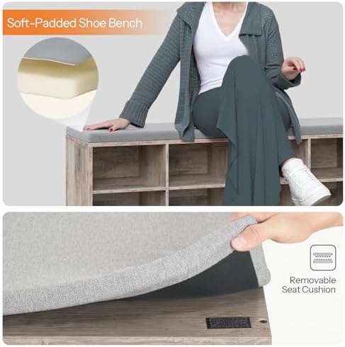 hoobro shoe storage bench with cushion, 39.4" l, front angle view