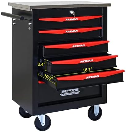 ryh 6 drawers rolling tool chest (black, 6-drawers showing dimensions